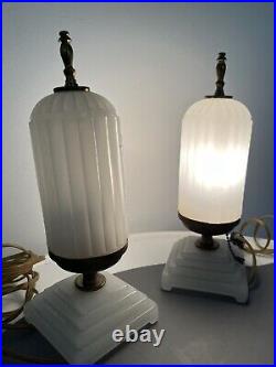 Vintage Boudoir Lamps Pair 1930s Style HouzeX Skyscraper Torpedo Coralex Glass