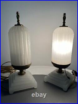 Vintage Boudoir Lamps Pair 1930s Style HouzeX Skyscraper Torpedo Coralex Glass