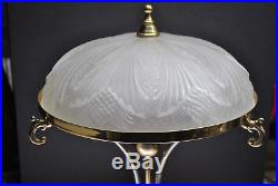 Vintage Brass Art Deco Style Table Lamp With Frosted Shade