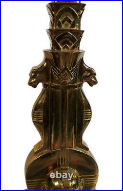 Vintage Brass Bronze Art Deco Egyptian Revival Table Lamp Sphinx Pharoah #209