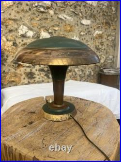 Vintage Brass & Green Metal Lamp / Art Deco (circa 1950)
