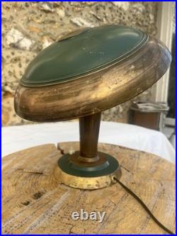 Vintage Brass & Green Metal Lamp / Art Deco (circa 1950)