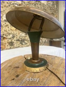 Vintage Brass & Green Metal Lamp / Art Deco (circa 1950)