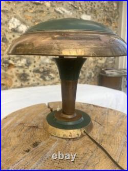 Vintage Brass & Green Metal Lamp / Art Deco (circa 1950)