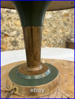 Vintage Brass & Green Metal Lamp / Art Deco (circa 1950)