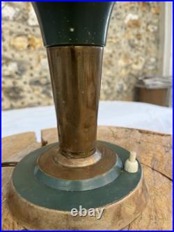 Vintage Brass & Green Metal Lamp / Art Deco (circa 1950)