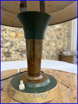 Vintage Brass & Green Metal Lamp / Art Deco (circa 1950)