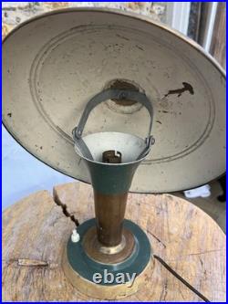 Vintage Brass & Green Metal Lamp / Art Deco (circa 1950)