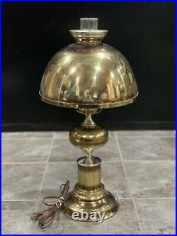 Vintage Brass Lamp, 80s Art Deco Hurricane Mushroom Dome Top Table Lamp Gold