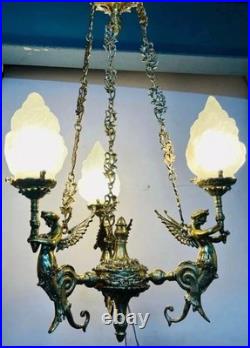Vintage Brass Mermaid Ceiling Pendant Light Art Deco Chandelier Lamp Fixture
