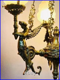 Vintage Brass Mermaid Ceiling Pendant Light Art Deco Chandelier Lamp Fixture