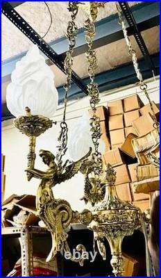Vintage Brass Mermaid Ceiling Pendant Light Art Deco Chandelier Lamp Fixture