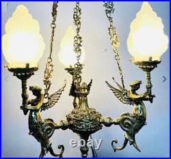 Vintage Brass Mermaid Ceiling Pendant Light Art Deco Chandelier Lamp Fixture