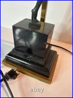 Vintage Bronze Art Deco Nude Form Lady Woman Dancer Holding Globe Figural Lamp