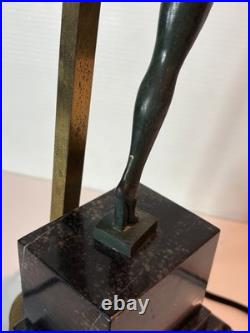 Vintage Bronze Art Deco Nude Form Lady Woman Dancer Holding Globe Figural Lamp