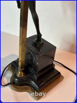 Vintage Bronze Art Deco Nude Form Lady Woman Dancer Holding Globe Figural Lamp