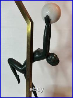 Vintage Bronze Art Deco Nude Form Lady Woman Dancer Holding Globe Figural Lamp