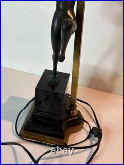 Vintage Bronze Art Deco Nude Form Lady Woman Dancer Holding Globe Figural Lamp