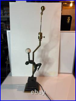 Vintage Bronze Art Deco Nude Form Lady Woman Dancer Holding Globe Figural Lamp
