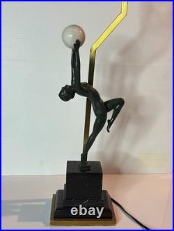 Vintage Bronze Art Deco Nude Form Lady Woman Dancer Holding Globe Figural Lamp
