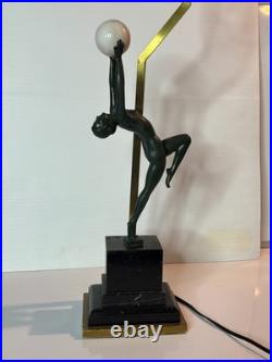 Vintage Bronze Art Deco Nude Form Lady Woman Dancer Holding Globe Figural Lamp