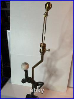 Vintage Bronze Art Deco Nude Form Lady Woman Dancer Holding Globe Figural Lamp