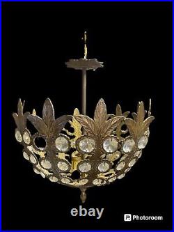 Vintage CHANDELIER ART DECO Hollywood Regency Spanish BRASS Ceiling Lamp Spain