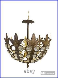 Vintage CHANDELIER ART DECO Hollywood Regency Spanish BRASS Ceiling Lamp Spain