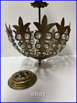 Vintage CHANDELIER ART DECO Hollywood Regency Spanish BRASS Ceiling Lamp Spain