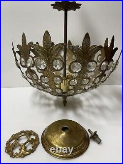 Vintage CHANDELIER ART DECO Hollywood Regency Spanish BRASS Ceiling Lamp Spain