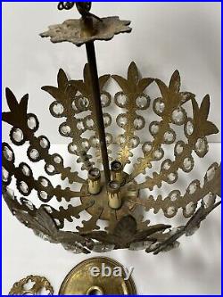 Vintage CHANDELIER ART DECO Hollywood Regency Spanish BRASS Ceiling Lamp Spain