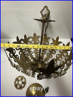 Vintage CHANDELIER ART DECO Hollywood Regency Spanish BRASS Ceiling Lamp Spain