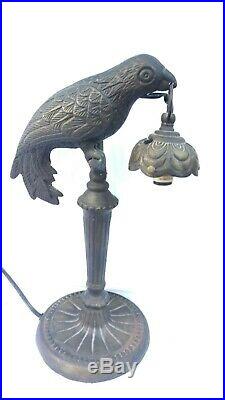 Vintage Cast Iron Parrot Bird Table Lamp Art Nouveau Deco Victorian