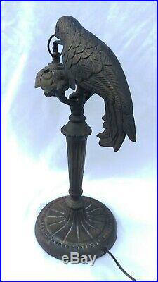 Vintage Cast Iron Parrot Bird Table Lamp Art Nouveau Deco Victorian