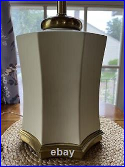 Vintage Ceramic & Brass Art Deco Chinoiserie Octagonal Pagoda Style Lamp