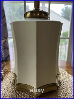 Vintage Ceramic & Brass Art Deco Chinoiserie Octagonal Pagoda Style Lamp