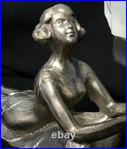 Vintage Chandler Boudoir Lamp Art Deco Figural Lady Woman Glass Light Shade 30s