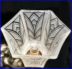 Vintage Chandler Boudoir Lamp Art Deco Figural Lady Woman Glass Light Shade 30s