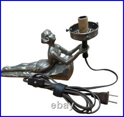 Vintage Chandler Boudoir Lamp Art Deco Figural Lady Woman Glass Light Shade 30s