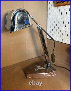 Vintage Chrome & Marble Art Deco French Artisinat Francais Desk Lamp Smart