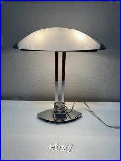 Vintage Chrome Postmodern Art Deco Frosted Glass Desk Lamp Works