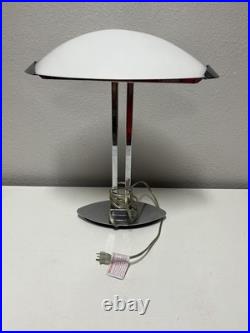 Vintage Chrome Postmodern Art Deco Frosted Glass Desk Lamp Works