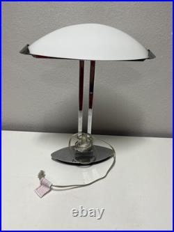 Vintage Chrome Postmodern Art Deco Frosted Glass Desk Lamp Works