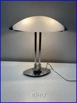 Vintage Chrome Postmodern Art Deco Frosted Glass Desk Lamp Works