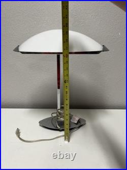 Vintage Chrome Postmodern Art Deco Frosted Glass Desk Lamp Works