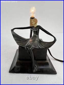 Vintage Collection Francaise Bronze Art Deco Sitting Flapper Girl Figure Lamp