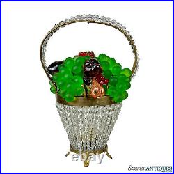 Vintage Czech Art Glass Fruit Basket Beaded Crystal Boudoir Lamp