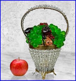 Vintage Czech Art Glass Fruit Basket Beaded Crystal Boudoir Lamp