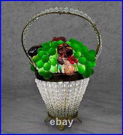 Vintage Czech Art Glass Fruit Basket Beaded Crystal Boudoir Lamp