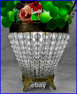 Vintage Czech Art Glass Fruit Basket Beaded Crystal Boudoir Lamp